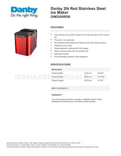 Danby DIM2500RDB Spec Sheet