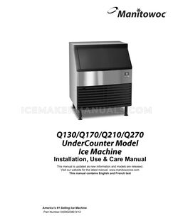 Manitowoc QD0212A Installation, Use & Care Manual