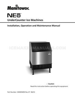 Manitowoc URF0140A Installation, Operation and Maintenance