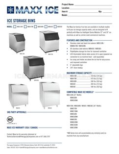 Maxx Ice MIB470N Specifications Sheet
