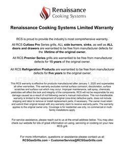 RCS REFR3 Warranty Information