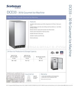 Scotsman DCE33A-1SSD Specifications Sheet