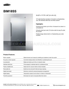 Summit BIM18SS Spec Sheet