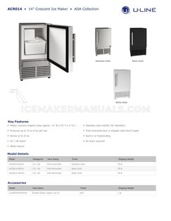 U-Line UACR014BS01A Spec Sheet